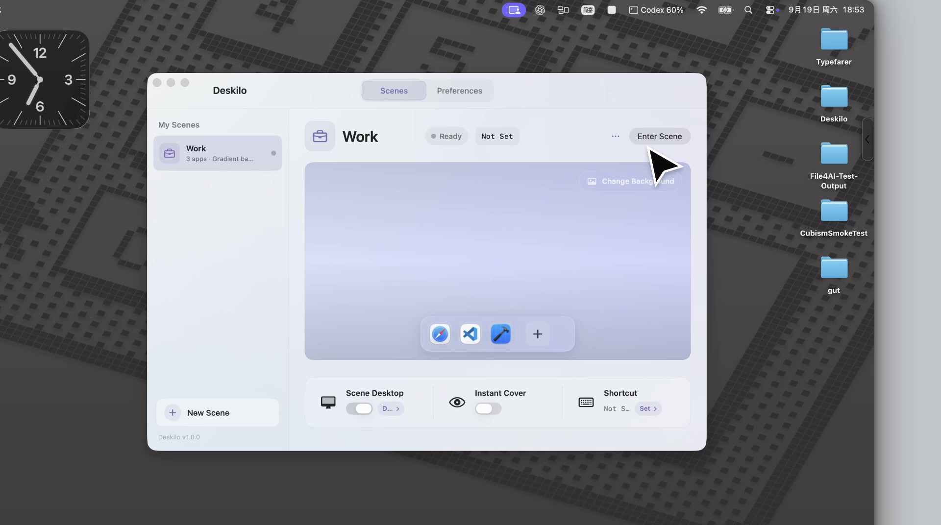 Desktop before entering a Deskilo Scene, with desktop items visible