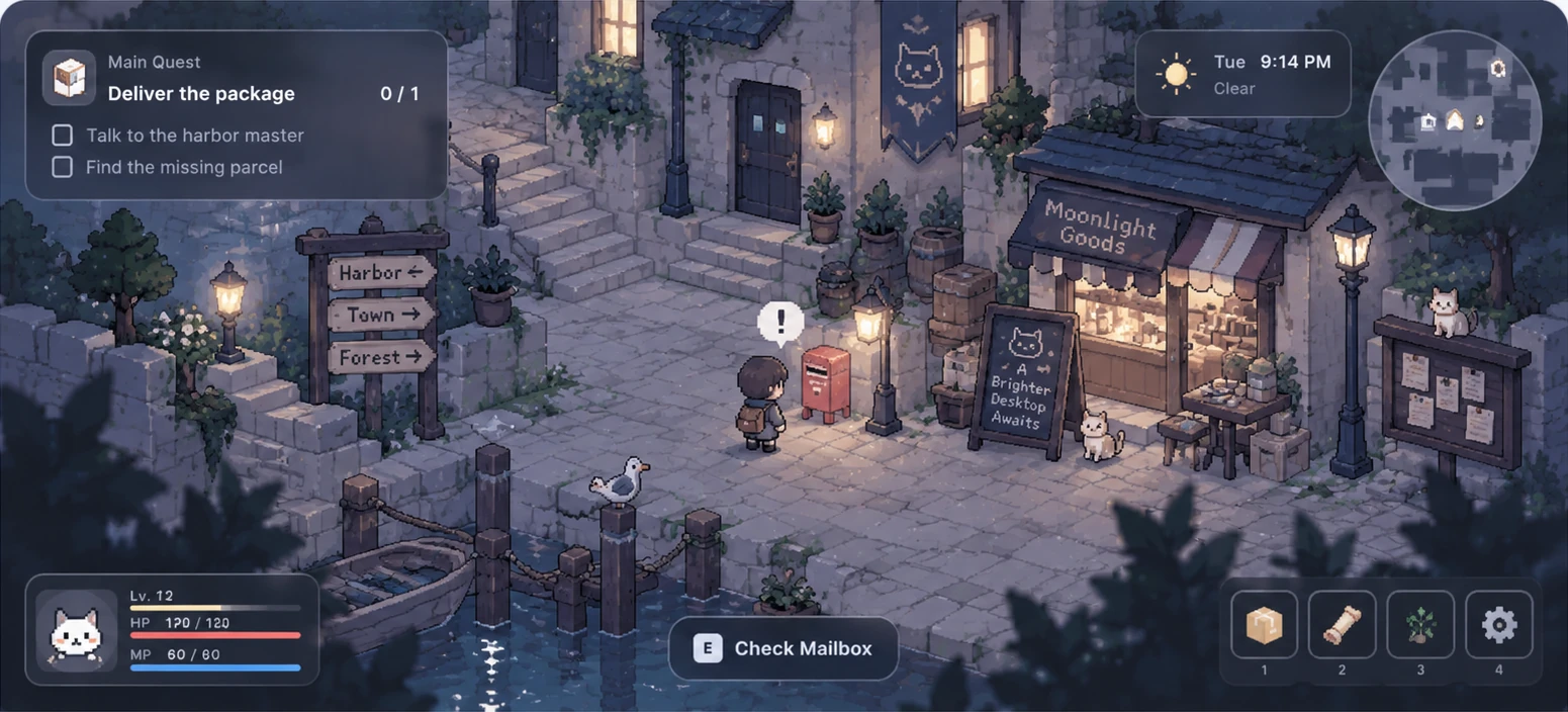 A muted pixel-art adventure RPG scene used to demonstrate Instant Cover